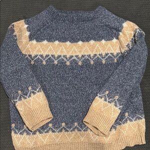 Cozy Knit Patterned Sweater - Blue and Tan